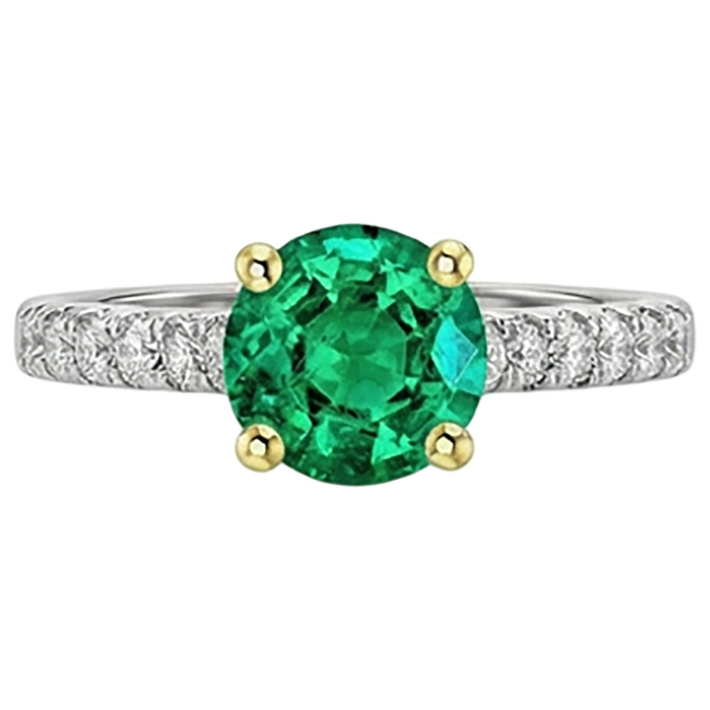 Colombian Emerald Gemstone Ring 2-ct 14 Karat Two Tone Gold – front view