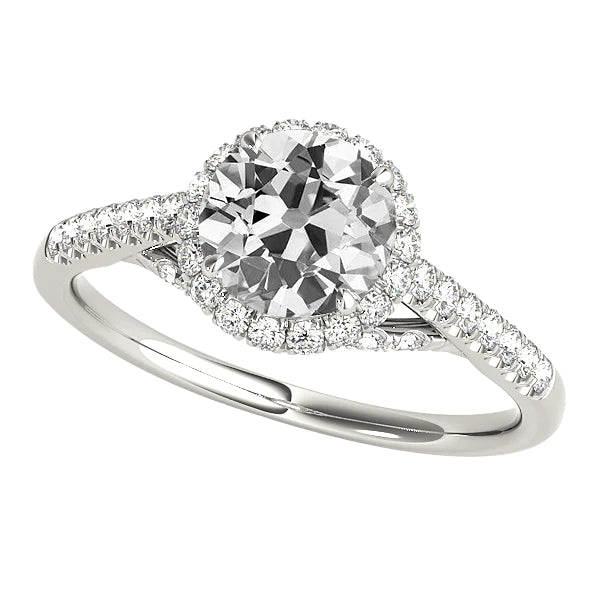 Cathedral Setting Halo Engagement Ring Round Old Cut Real Diamond