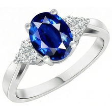 Cathedral Setting Oval Ceylon Sapphire & Natural Earth Mined Diamond Ring White Gold