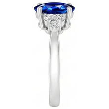 Cathedral Setting Oval Ceylon Sapphire & Natural Earth Mined Diamond Ring White Gold