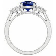 Cathedral Setting Oval Ceylon Sapphire & Natural Earth Mined Diamond Ring White Gold