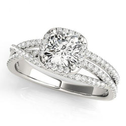 Center Cushion Real Diamond Halo Engagement Ring 1.74 Ct. White Gold 14K