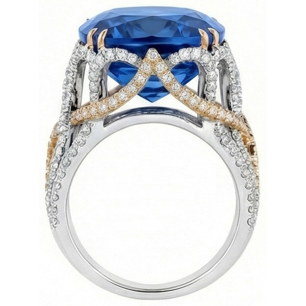 natural round sapphire 8.51ct ring profile view