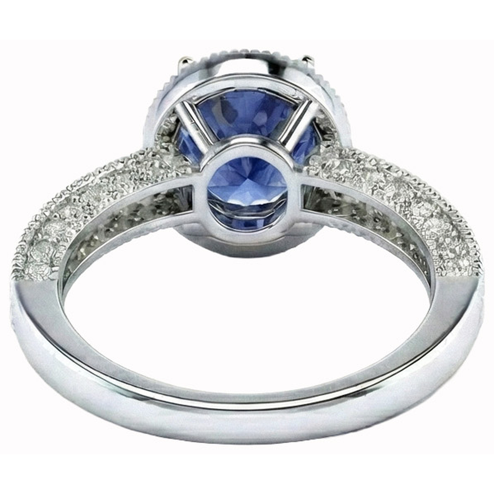 Ceylon Blue Sapphire And Natural Earth Mined Diamonds Anniversary Ring New White Gold 14K