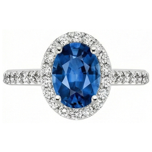 Ceylon Blue Sapphire Halo Natural Earth Mined Diamond Ring 14K White Gold Oval 2.15 Ct.