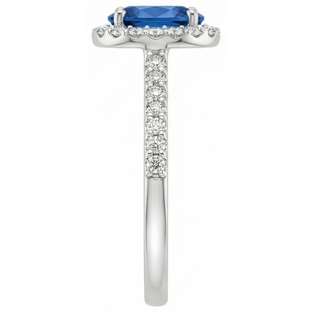 Ceylon Blue Sapphire Halo Natural Earth Mined Diamond Ring 14K White Gold Oval 2.15 Ct.