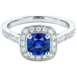 Ceylon Blue Sapphire Halo Natural Earth Mined DIAMOND ( NOT LAB GROWN )s Ring 4 Ct 14K White Gold