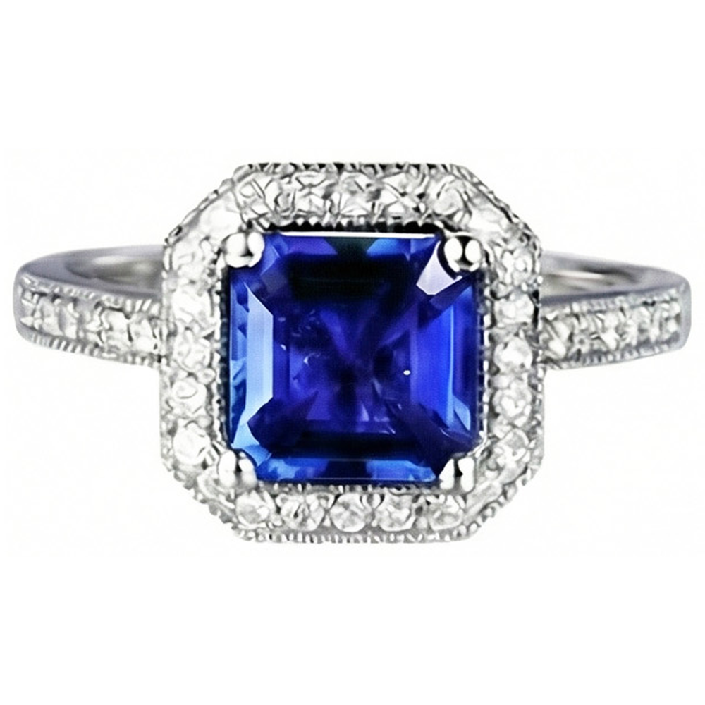 Ceylon Blue Sapphire Jewellery Natural Earth Mined Diamond Wedding Ring Gold White 4 Carats