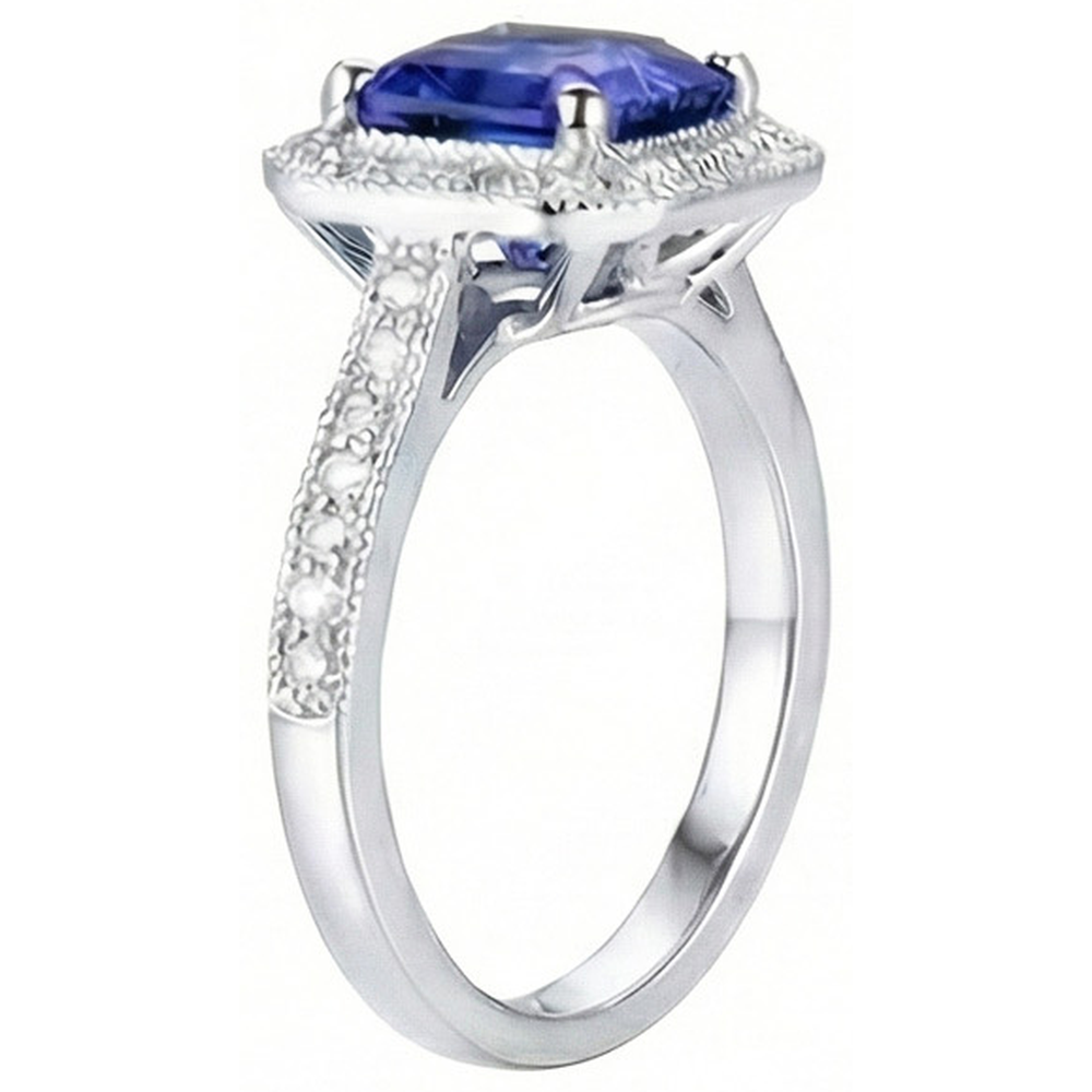 Ceylon Blue Sapphire Jewellery Natural Earth Mined Diamond Wedding Ring Gold White 4 Carats