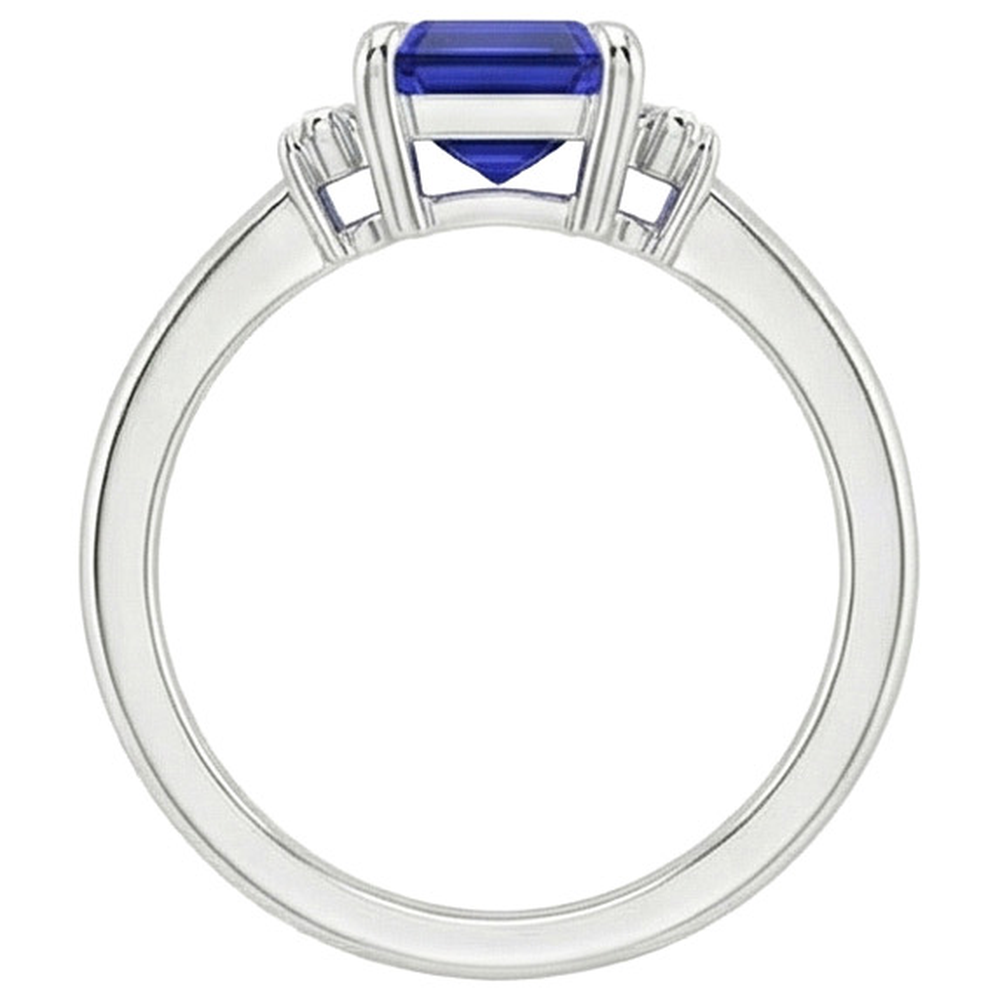 Ceylon Blue Sapphire Natural Earth Mined Diamond 3 Stone Ring 2.50 Carats Prong Set
