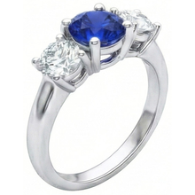 Ceylon Blue Sapphire Natural Earth Mined DIAMOND ( NOT LAB GROWN ) 3 Stone Ring White Gold 14K 3.5 Carats