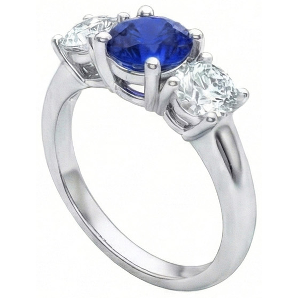 Ceylon Blue Sapphire Natural Earth Mined DIAMOND ( NOT LAB GROWN ) 3 Stone Ring White Gold 14K 3.5 Carats