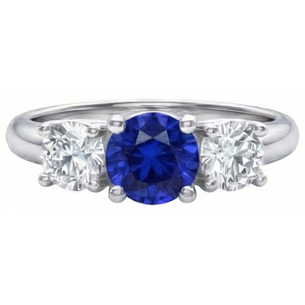 Ceylon Blue Sapphire Natural Earth Mined DIAMOND ( NOT LAB GROWN ) 3 Stone Ring White Gold 14K 3.5 Carats