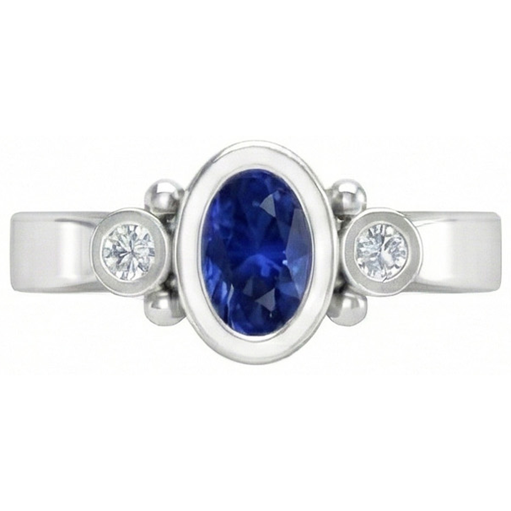 Ceylon Blue Sapphire Natural Earth Mined DIAMOND ( NOT LAB GROWN ) Ring Bezel Set 1.70 Carat White Gold 14K