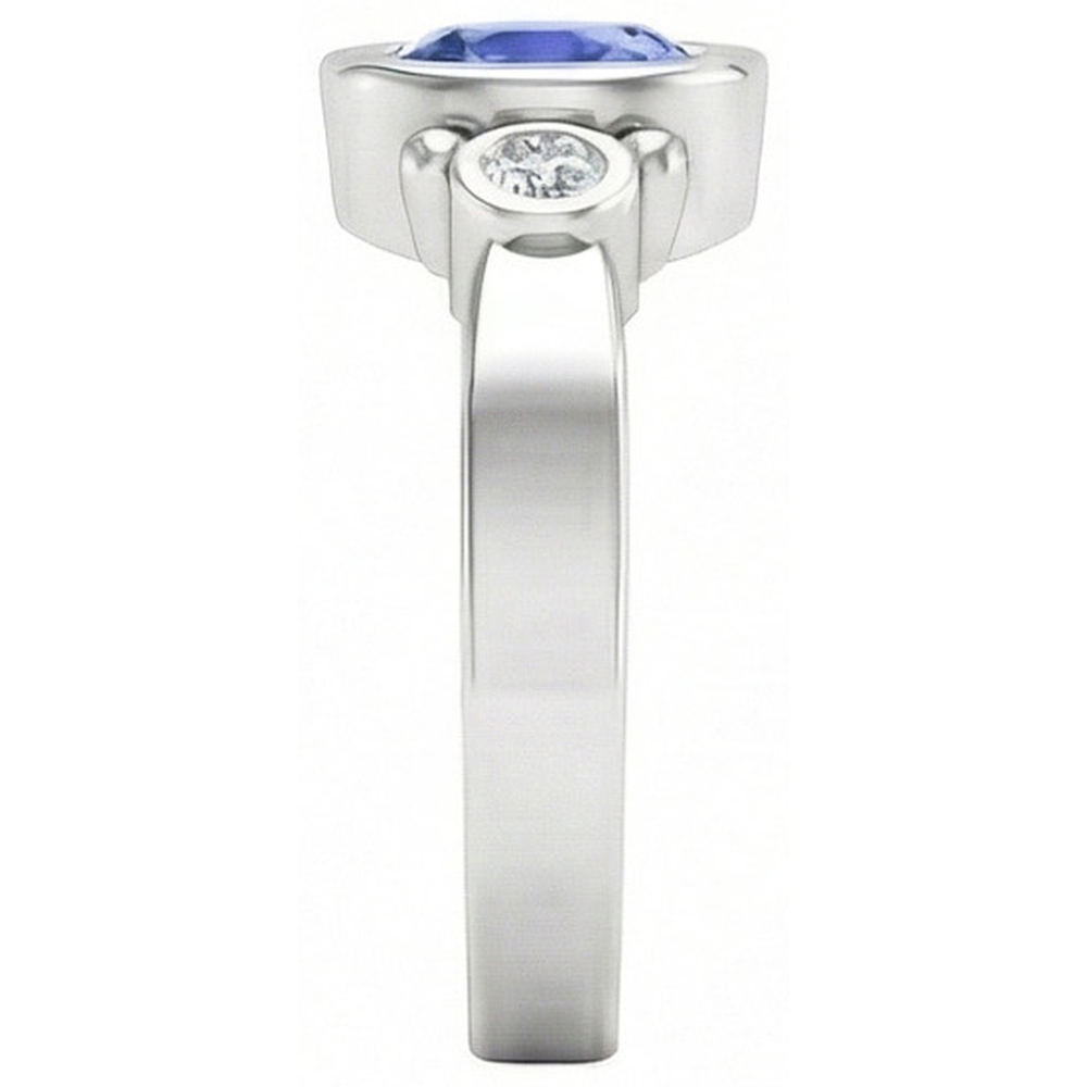 Ceylon Blue Sapphire Natural Earth Mined DIAMOND ( NOT LAB GROWN ) Ring Bezel Set 1.70 Carat White Gold 14K