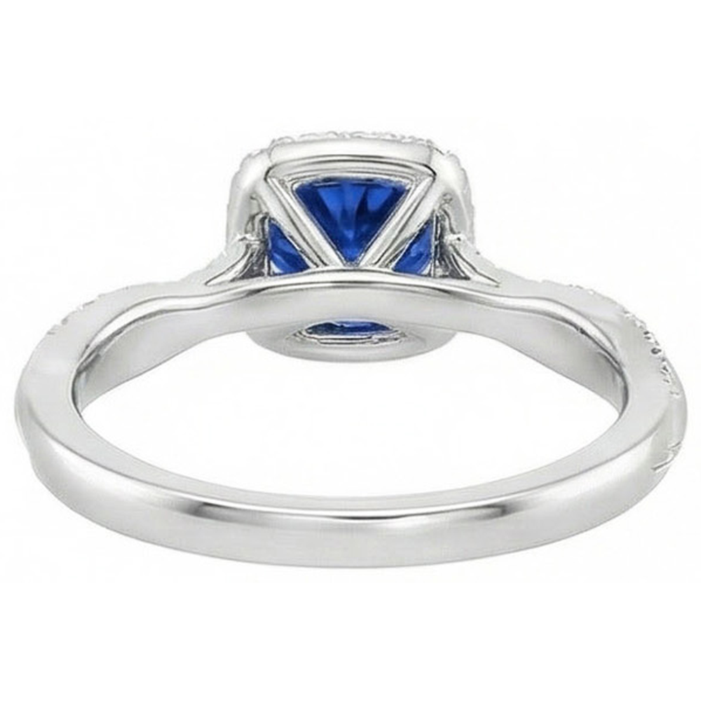 Ceylon Blue Sapphire Natural Earth Mined Diamonds 3 Carats Wedding Ring White Gold 14K