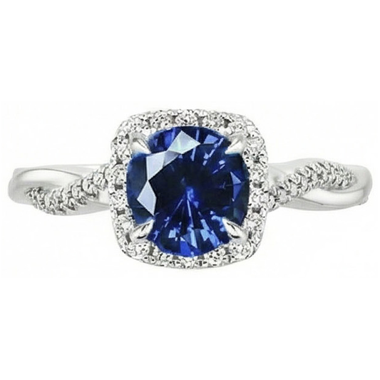 Ceylon Blue Sapphire Natural Earth Mined Diamonds 3 Carats Wedding Ring White Gold 14K