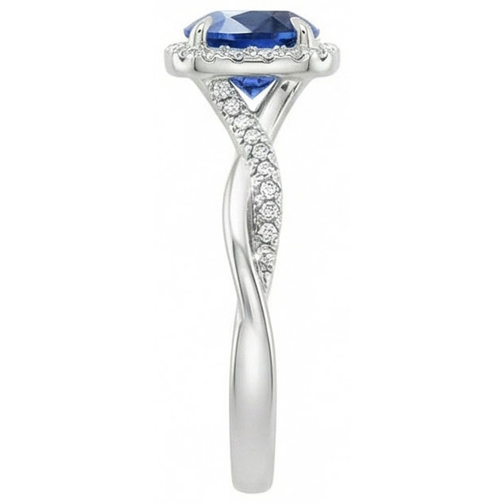 Ceylon Blue Sapphire Natural Earth Mined Diamonds 3 Carats Wedding Ring White Gold 14K