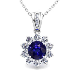Ceylon Blue Sapphire Pendant White Gold 14K Natural Earth Mined Diamond Jewellery 3 Ct.