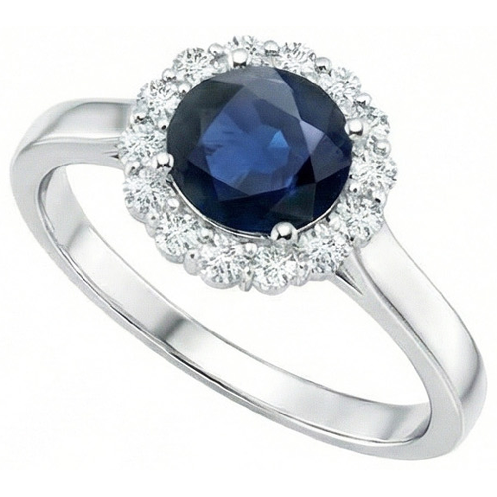 Ceylon Blue Sapphire Ring Round Natural Earth Mined DIAMOND ( NOT LAB GROWN ) 2.45 Carats White Gold 14K
