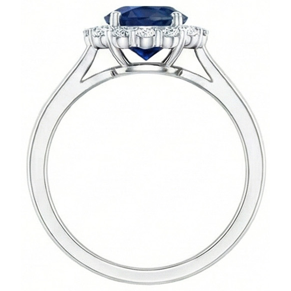 Ceylon Blue Sapphire Ring Round Natural Earth Mined DIAMOND ( NOT LAB GROWN ) 2.45 Carats White Gold 14K