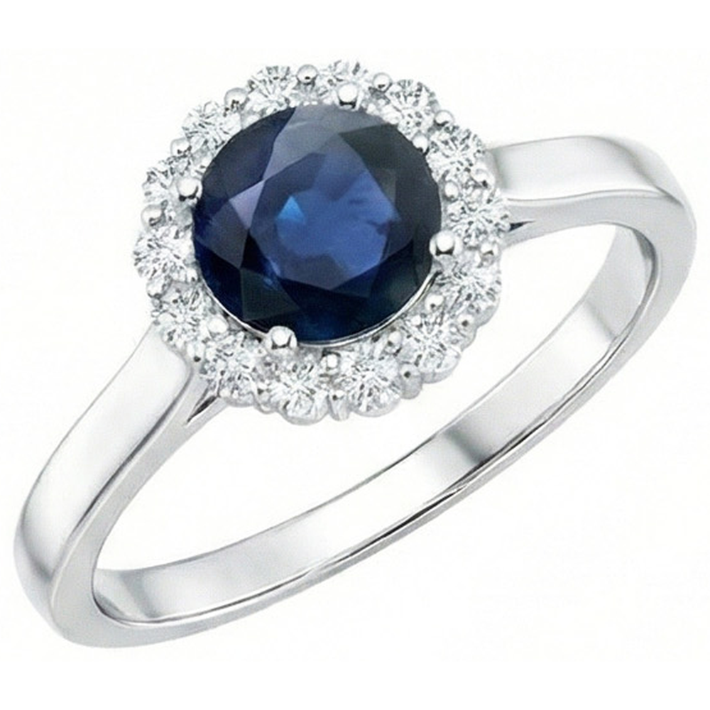 Ceylon Blue Sapphire Ring Round Natural Earth Mined DIAMOND ( NOT LAB GROWN ) 2.45 Carats White Gold 14K