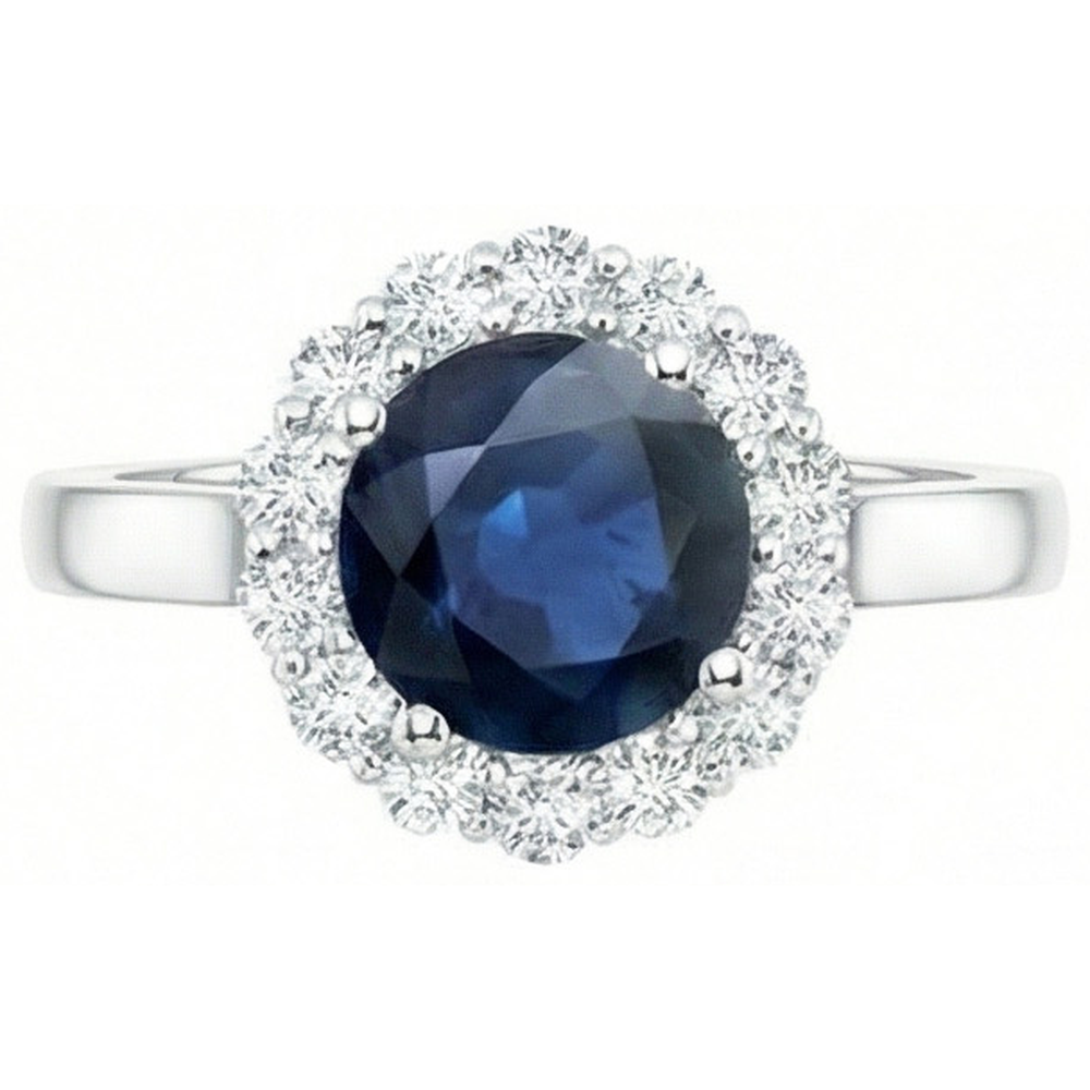 Ceylon Blue Sapphire Ring Round Natural Earth Mined DIAMOND ( NOT LAB GROWN ) 2.45 Carats White Gold 14K