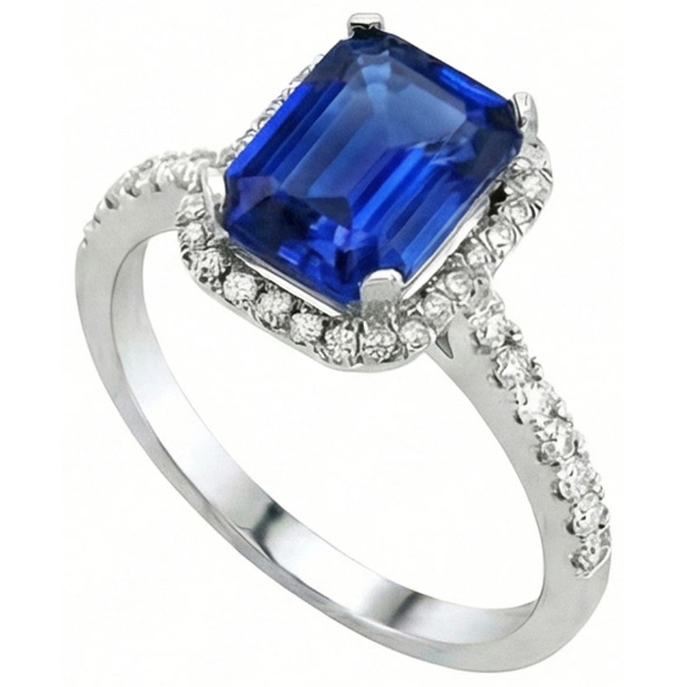 Ceylon Blue Sapphire With Natural Earth Mined DIAMOND ( NOT LAB GROWN )s Ring 3.50 Ct White Gold 14K
