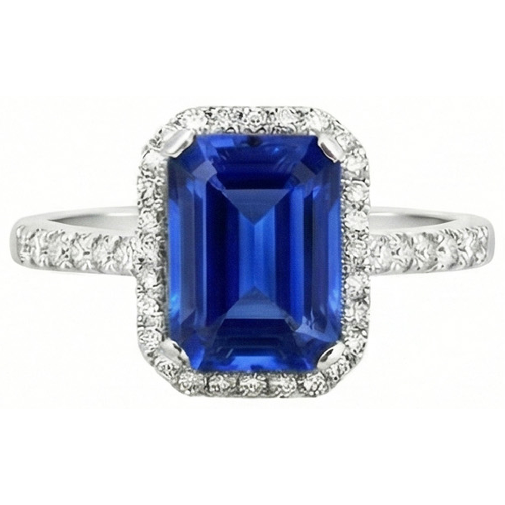 Ceylon Blue Sapphire With Natural Earth Mined DIAMOND ( NOT LAB GROWN )s Ring 3.50 Ct White Gold 14K