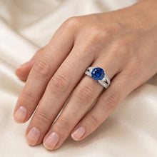 Ceylon Blue Sapphire With Natural Earth Mined Diamonds Ring 4 Ct White Gold 14K