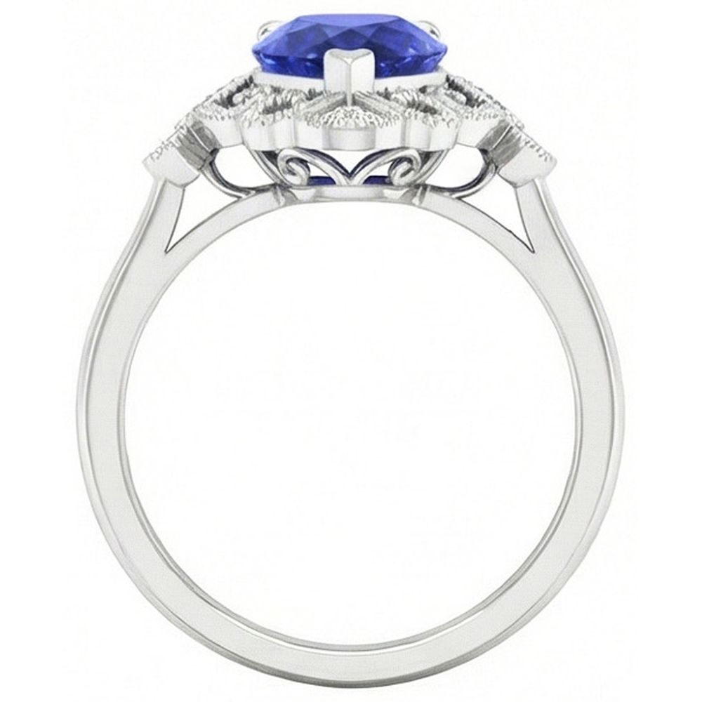 Royal Blue Sapphire Precious Stone Ring 2-ct 14K White Gold – top view