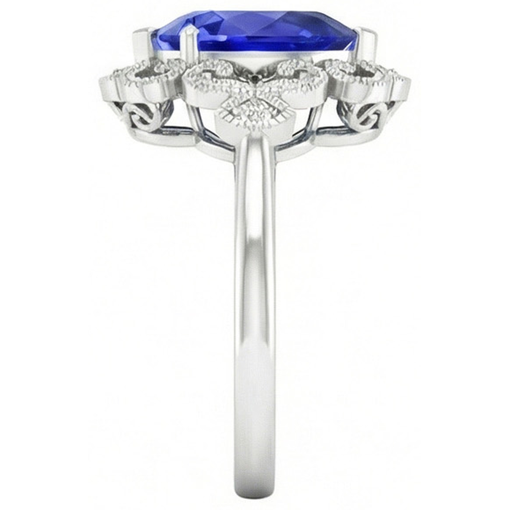Earth-Mined Royal Blue Sapphire Precious Stone Ring 2 ct 14K White Gold – profile view