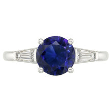 Ceylon Sapphire 3 Stone Ring 2.50 Carats Bar Set Baguette Natural Earth Mined Diamonds
