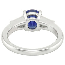 Ceylon Sapphire 3 Stone Ring 2.50 Carats Bar Set Baguette Natural Earth Mined Diamonds