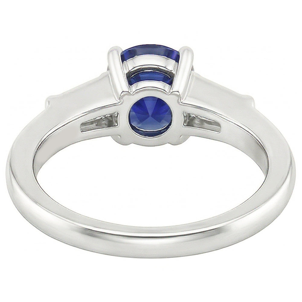 Ceylon Sapphire 3 Stone Ring 2.50 Carats Bar Set Baguette Natural Earth Mined Diamonds