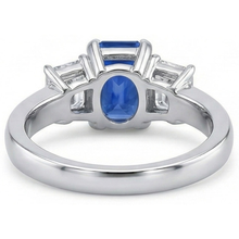 Ceylon Sapphire 3 Stone Ring Radiant & Emerald Natural Earth Mined Diamonds 2.50 Carats