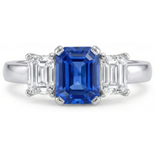 Ceylon Sapphire 3 Stone Ring Radiant & Emerald Natural Earth Mined Diamonds 2.50 Carats