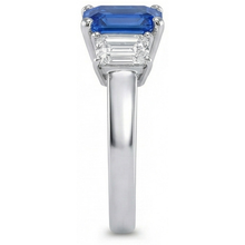 Ceylon Sapphire 3 Stone Ring Radiant & Emerald Natural Earth Mined Diamonds 2.50 Carats