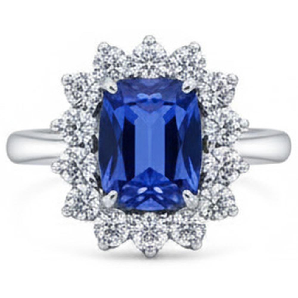 Ceylon Sapphire 4.25 Carat Natural Earth Mined Diamonds Ring White Gold 14K