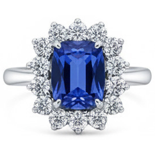 Ceylon Sapphire 4.25 Carat Natural Earth Mined Diamonds Ring White Gold 14K