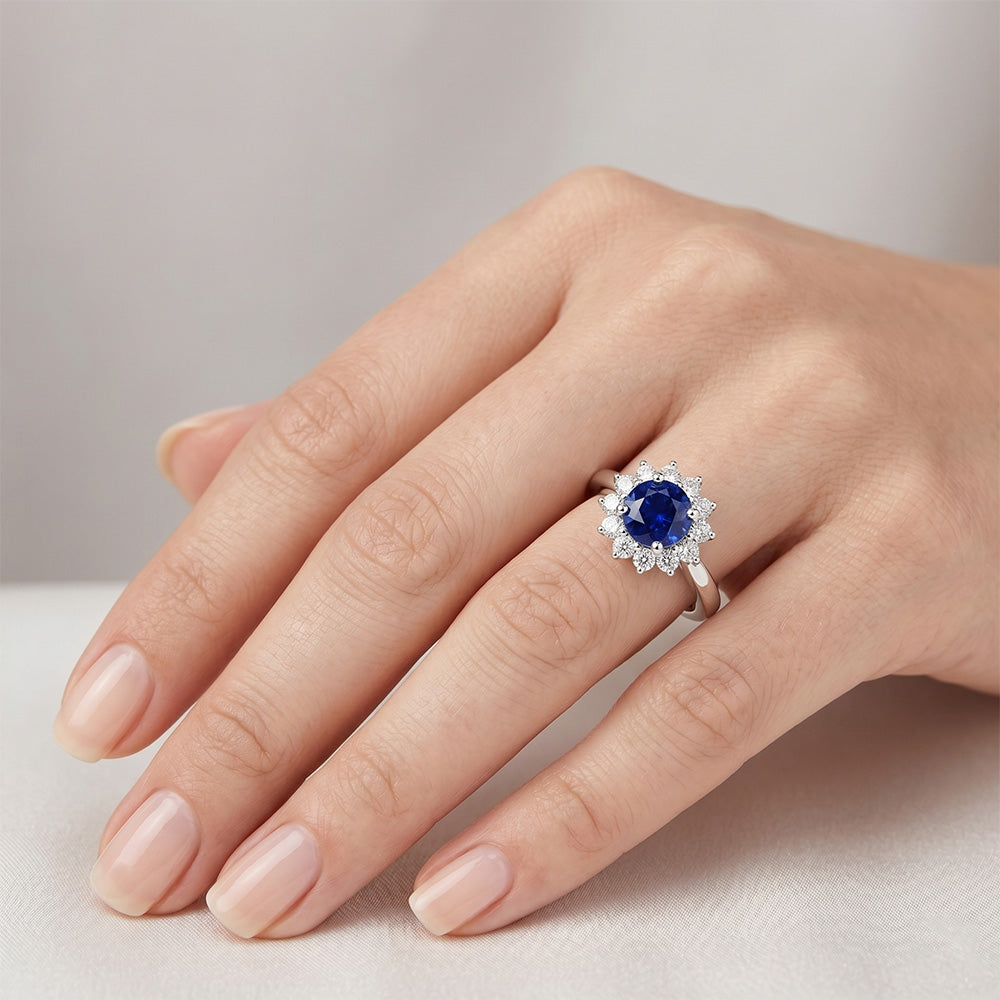 Ceylon Sapphire And Natural Earth Mined DIAMOND ( NOT LAB GROWN )s 2.20 Carats Ring White Gold 14K