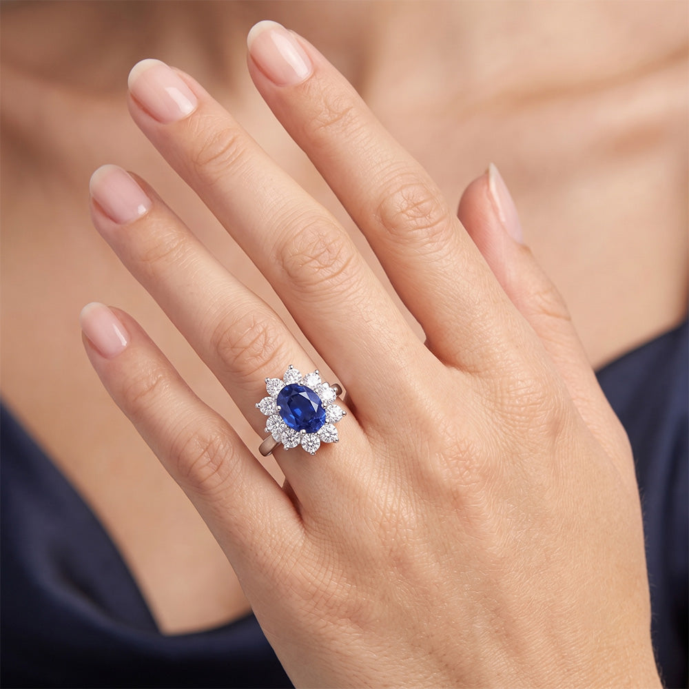 Ceylon Sapphire And Natural Earth Mined DIAMOND ( NOT LAB GROWN )s 3.50 Ct Ring White Gold 14K