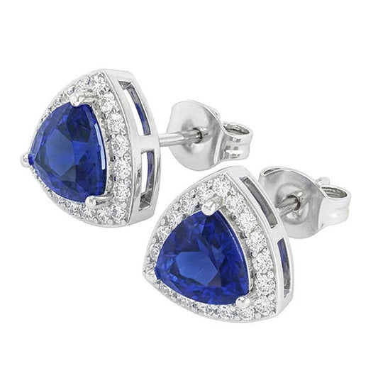 Ceylon Sapphire And Natural Earth Mined DIAMOND ( NOT LAB GROWN )s 6.60 Carats Studs Earrings White Gold 14K