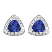 Ceylon Sapphire And Natural Earth Mined DIAMOND ( NOT LAB GROWN )s 6.60 Carats Studs Earrings White Gold 14K
