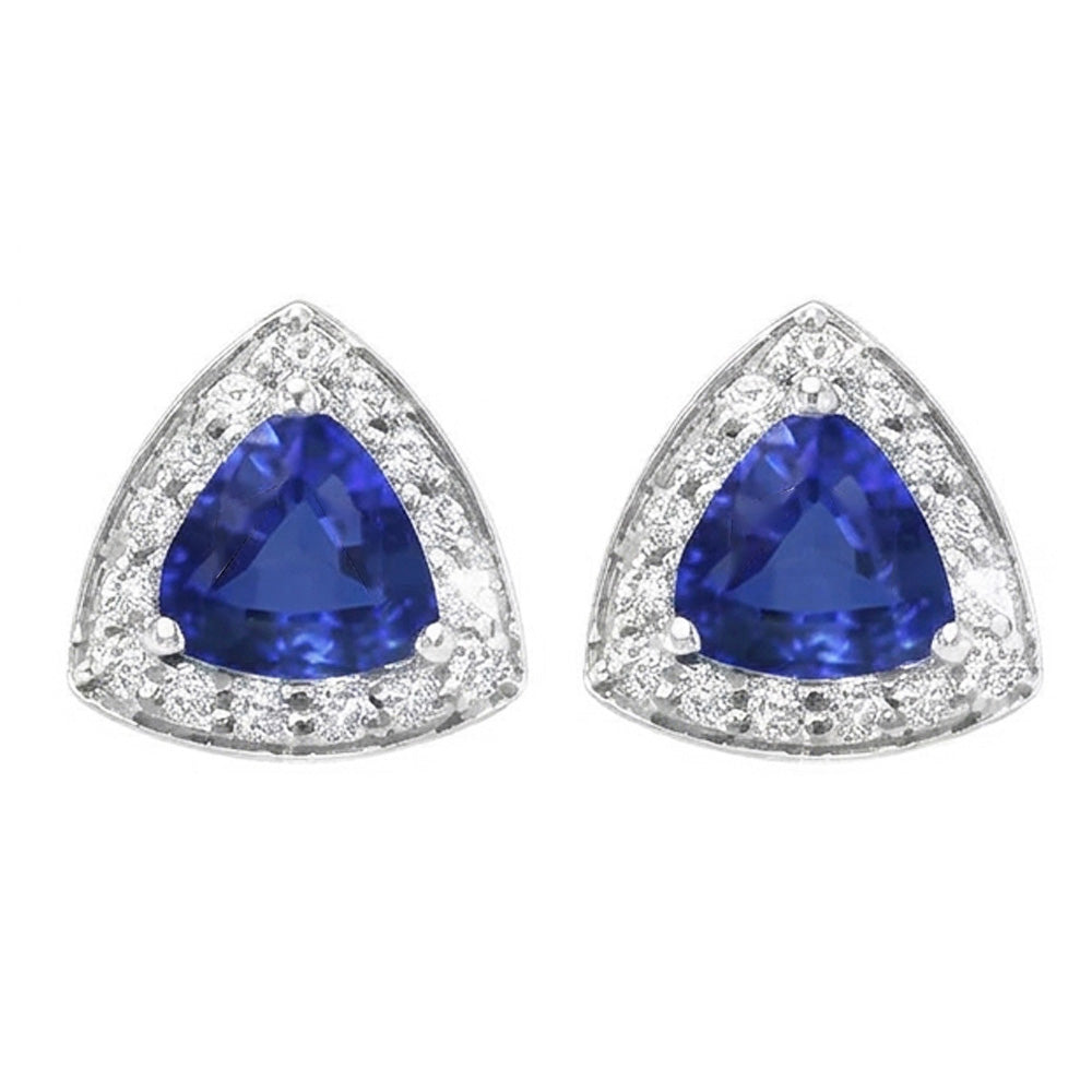 Ceylon Sapphire And Natural Earth Mined DIAMOND ( NOT LAB GROWN )s 6.60 Carats Studs Earrings White Gold 14K