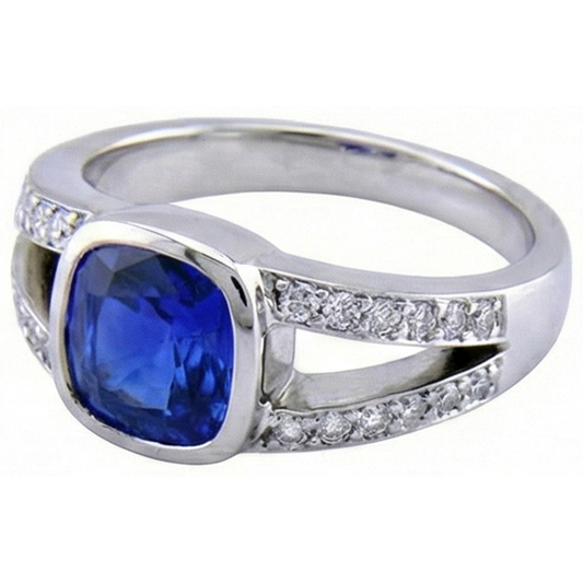 Ceylon Sapphire And Natural Earth Mined DIAMOND ( NOT LAB GROWN ) Ring White Gold 14K 4.5 Carats
