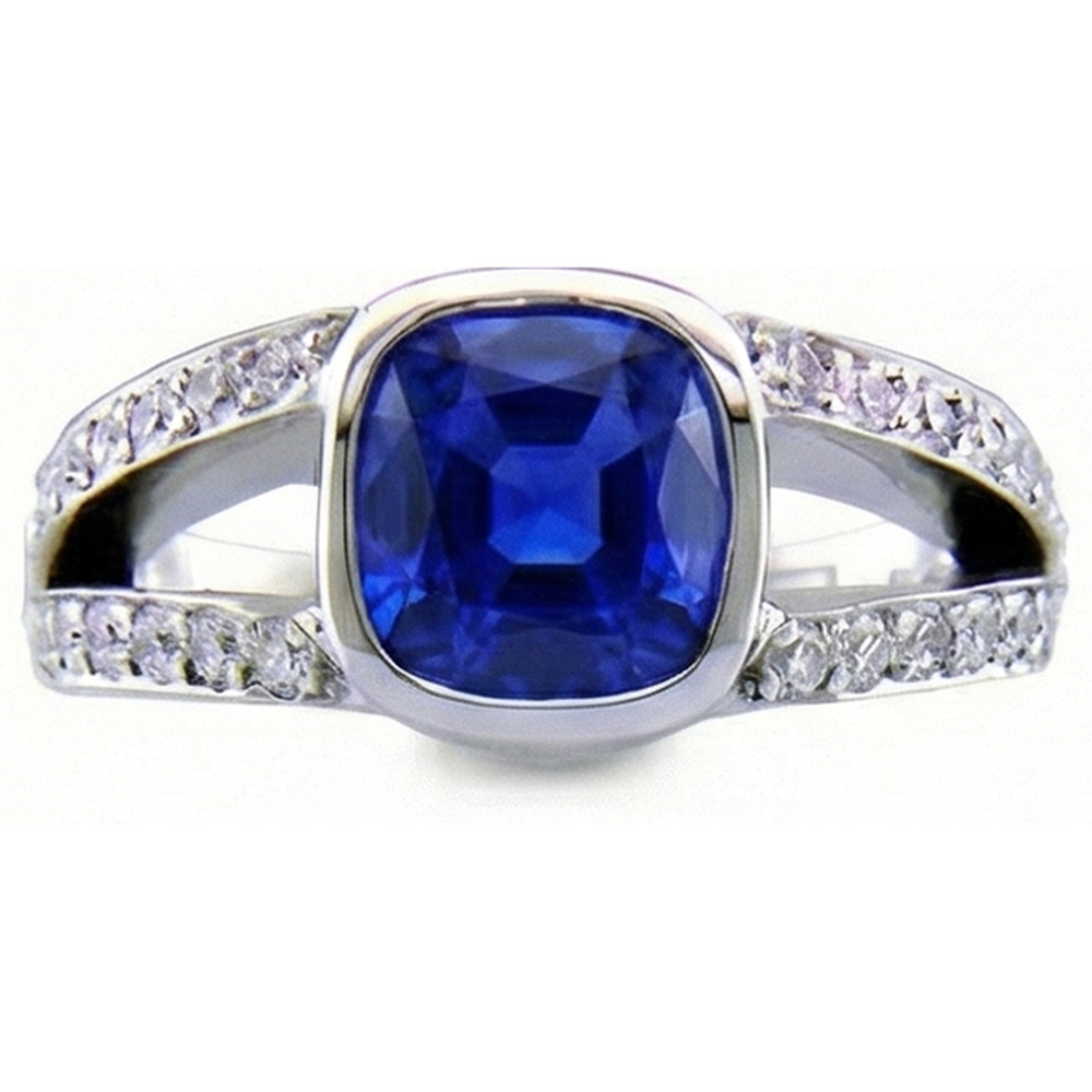 Ceylon Sapphire And Natural Earth Mined DIAMOND ( NOT LAB GROWN ) Ring White Gold 14K 4.5 Carats
