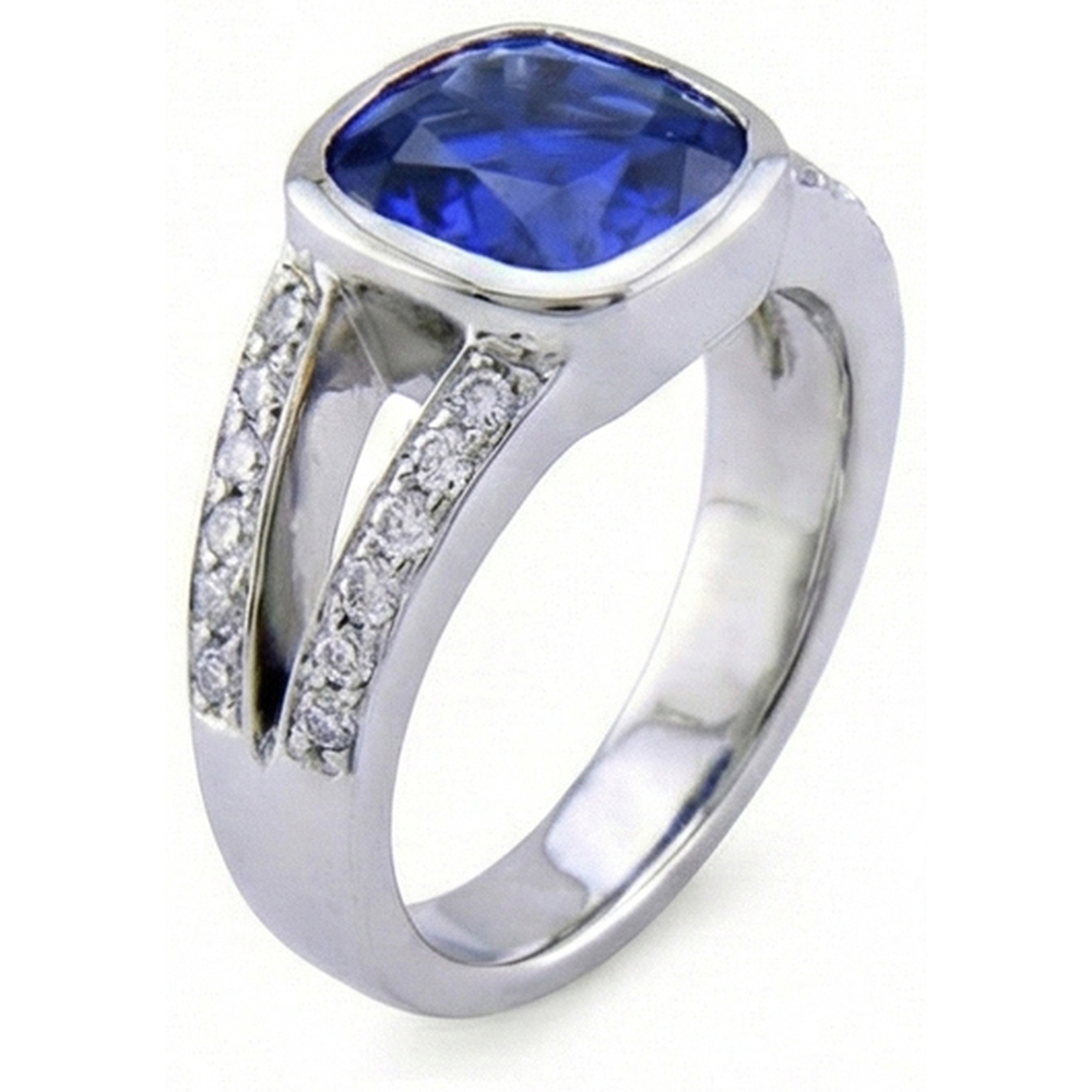 Ceylon Sapphire And Natural Earth Mined DIAMOND ( NOT LAB GROWN ) Ring White Gold 14K 4.5 Carats
