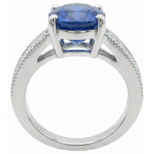 Ceylon Sapphire And Natural Earth Mined Diamonds 2 Carats Anniversary Ring White Gold 14K