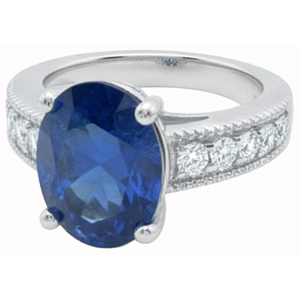 Ceylon Sapphire And Natural Earth Mined Diamonds 2 Carats Anniversary Ring White Gold 14K